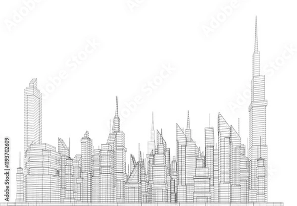 Fototapeta 3d rendering of modern office buildings in the city 