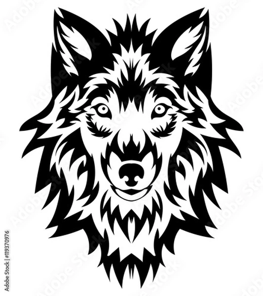 Obraz Beautiful wolf tattoo.Vector wolf's head as a design element on isolated background
