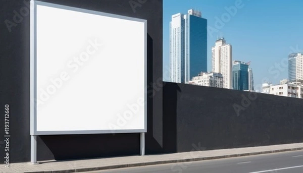 Fototapeta Blank billboard on a street in an urban setting with a clear sky