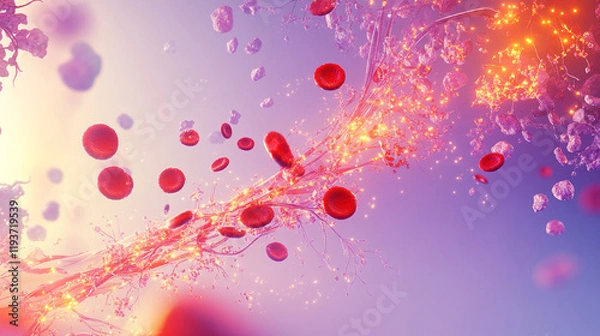 Obraz Red Blood Cells Background with Veins, Platelets, Cancer Medicine, and Vascular System Abstract Design