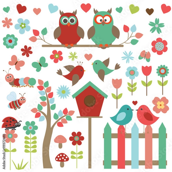 Fototapeta Vector set of nature-themed and birds.