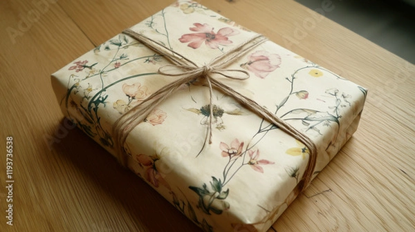 Obraz wrapped gift box with a bow lying on a table