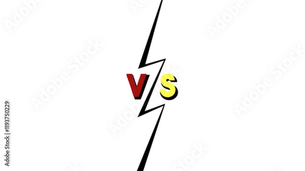 Obraz Versus concept in bold cartoon style: a screen split in two parts (red and yellow) separated by an isolated lightning shape with the letters VS.
