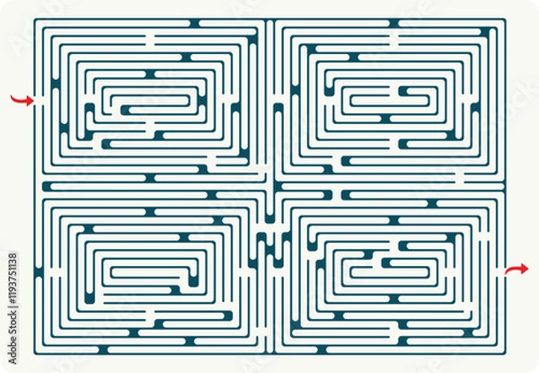 Fototapeta Labyrinth complex design. Maze (Labyrinth) game illustration. Labyrinth (brain game) vector graphic.
