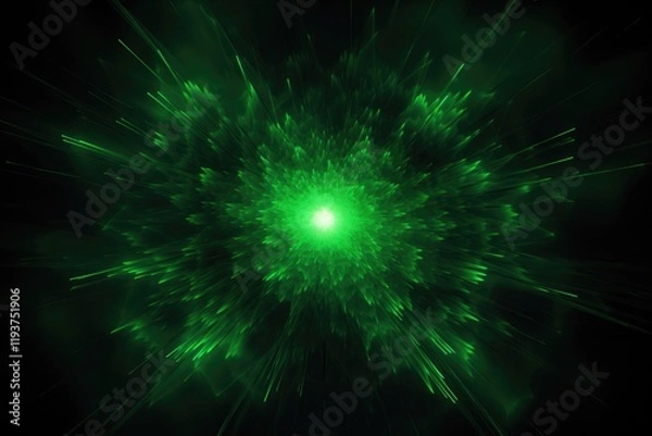 Fototapeta Vibrant Green Star Burst on Black Background - Generative AI Graphic Design