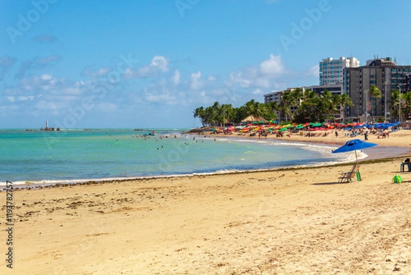 Obraz tropical beach in northeastern Brazil in the state of Alagoas, city of Maceio, Ponta Verde beach