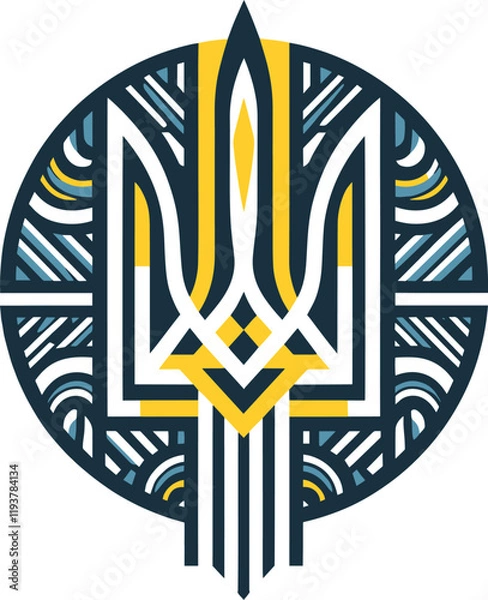 Obraz vector image, coat of arms of ukraine, trident, patterns, high quality, detailed, intricate, unique, modern, contemporary, visual art, fine art, emblem, national symbol, ukrainian, cultural heritage, 