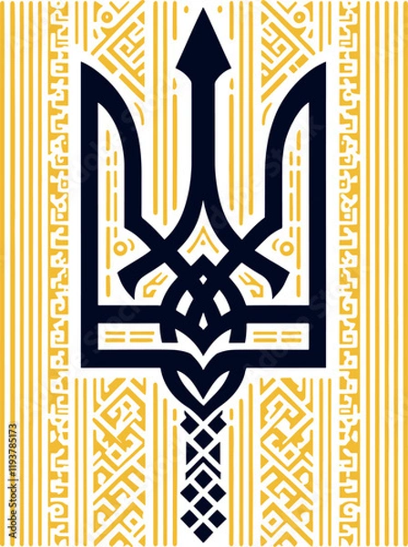 Obraz vector image, coat of arms of ukraine, trident, patterns, high quality, detailed, intricate, unique, modern, contemporary, visual art, fine art, emblem, national symbol, ukrainian, cultural heritage, 
