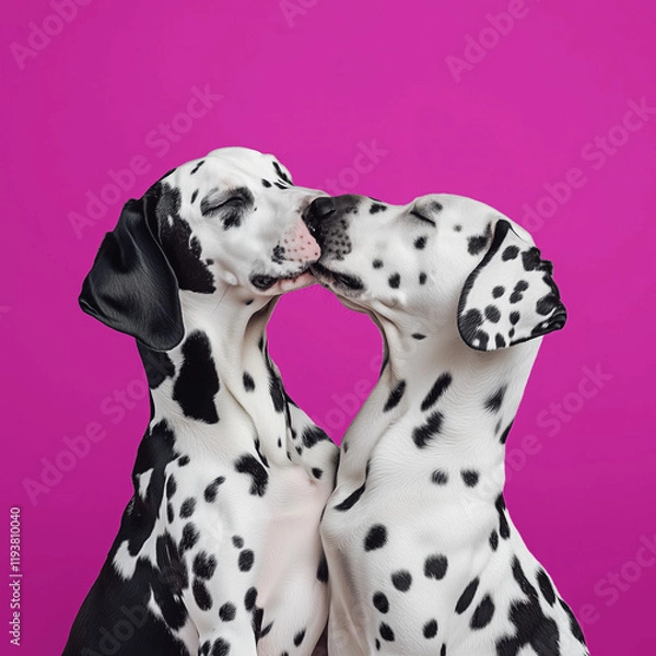 Fototapeta Two Dalmatians with Heart-Shaped Spots Hugging