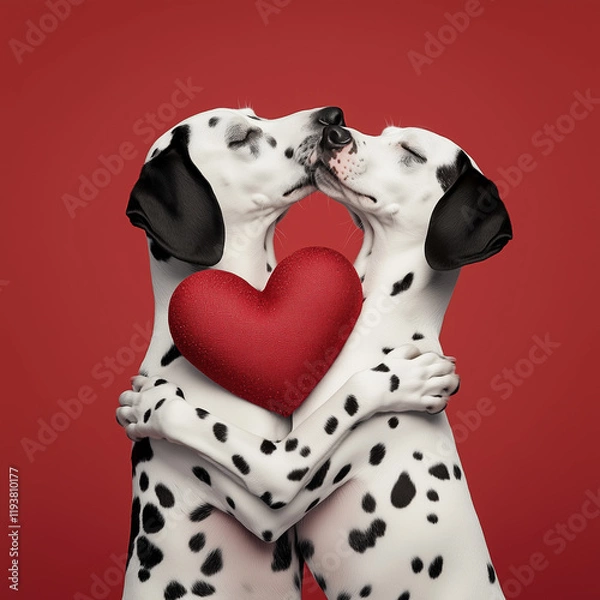 Fototapeta Two Dalmatians with Heart-Shaped Spots Hugging