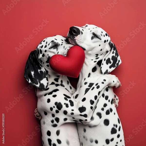 Fototapeta Two Dalmatians with Heart-Shaped Spots Hugging