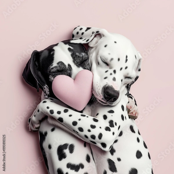 Fototapeta Two Dalmatians with Heart-Shaped Spots Hugging