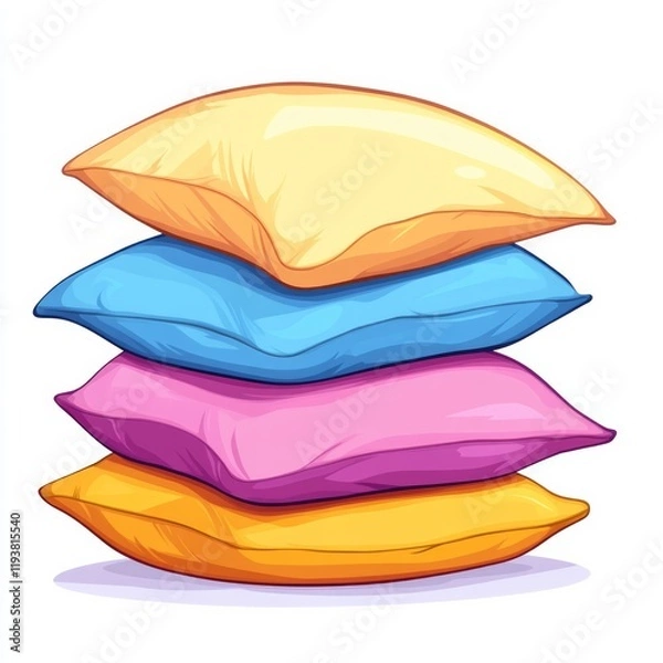 Fototapeta Pillows, minimal design, cartoon style, pink, yellow, blue
