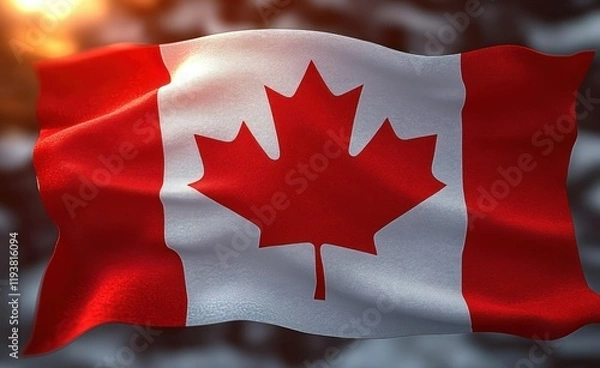 Fototapeta Waving Canadian Flag in Hyper-Realistic Style with Dramatic Lighting and Depth