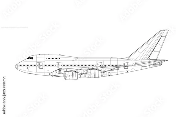 Obraz Boeing 747SP. Vector drawing of wide-body jetliner. Side view. Image for illustration and infographics.