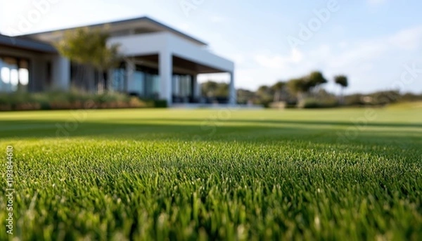 Obraz Lush Green Lawn with Modern Architecture