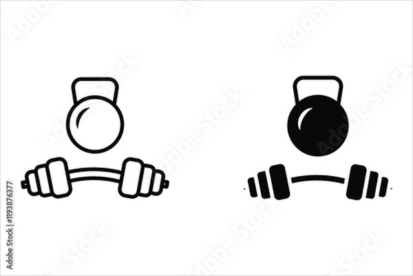 Fototapeta Dumbbells and kettlebells vector icon set on white background
