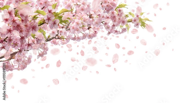 Fototapeta 河津桜が咲き花吹雪が舞う、透明な切抜き背景の春の素材