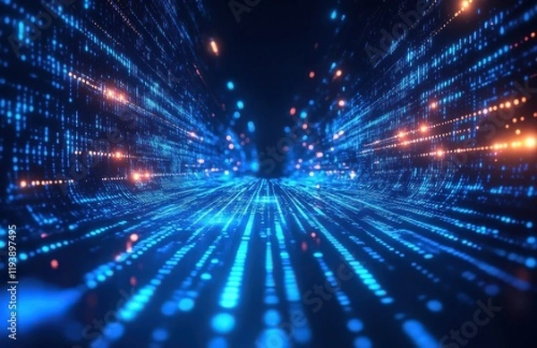 Fototapeta Futuristic Digital Data Flow with Glowing Lights and Lines Representing Technology, Innovation, and Virtual Connectivity in an Abstract Environment