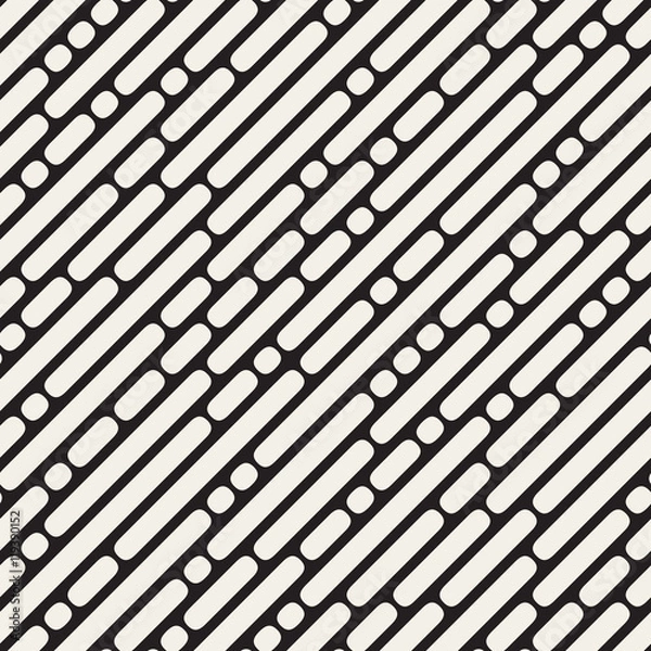 Fototapeta Vector Seamless Black and White Rounded Diagonal Lines Pattern