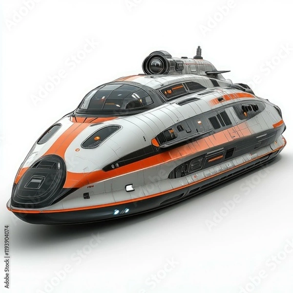 Fototapeta Futuristic Spaceship: A High-Tech Vessel for Galactic Exploration. Sleek Design, Orange and White Color Scheme. 3D Render.