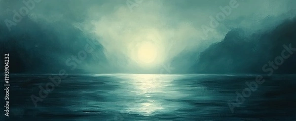 Fototapeta Serene Abstract Impressionism Painting Soft Light Calming Atmosphere Cool Color Palette Teal Gray Minimalist Composition