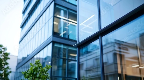 Fototapeta Modern Glass Office Building Exteriors with Reflective Windows and Urban Environment : Generative AI