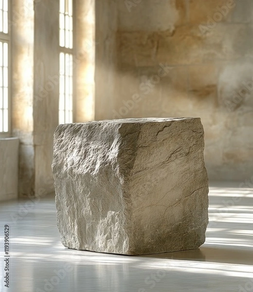 Fototapeta Minimalist Stone Block Sculpture Display Stand with Natural Lighting Background