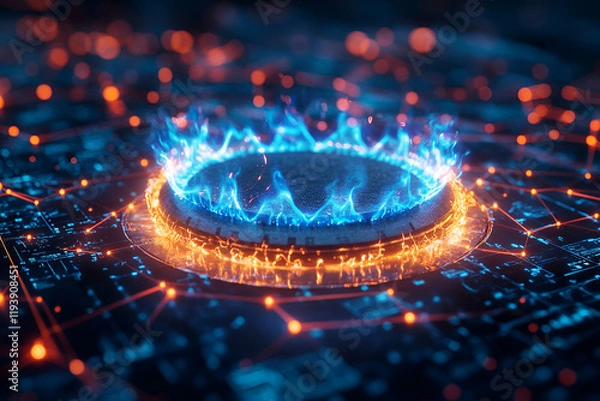 Fototapeta Digital gas burner ignites network