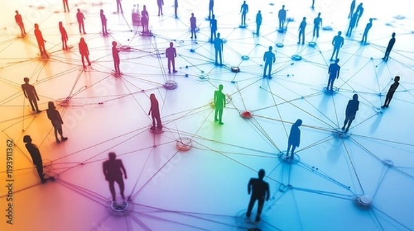 Fototapeta Connecting people through technology a visual network interaction