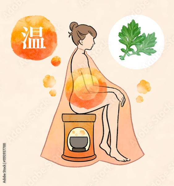 Fototapeta よもぎ蒸しをする女性の温活イラスト