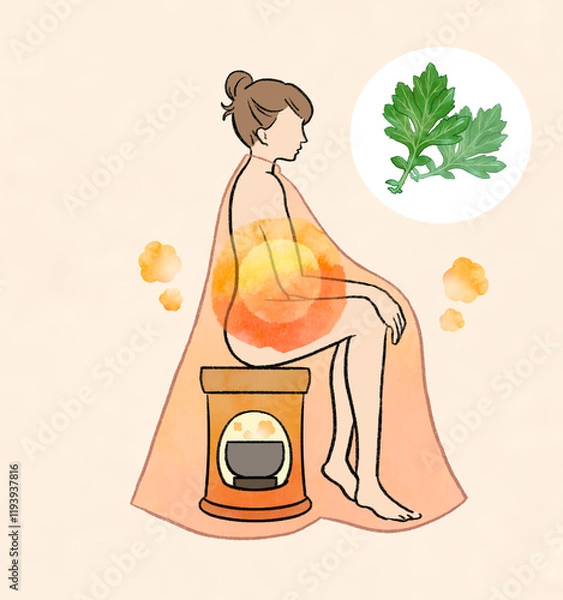 Fototapeta よもぎ蒸しをする女性の温活イラスト
