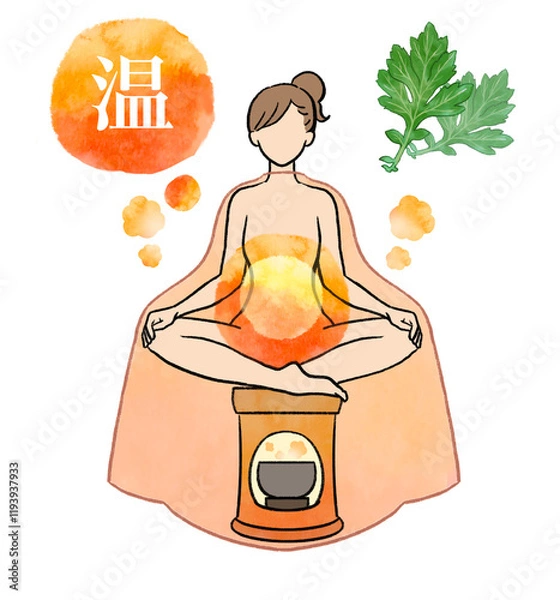 Fototapeta よもぎ蒸しをする女性の温活イラスト