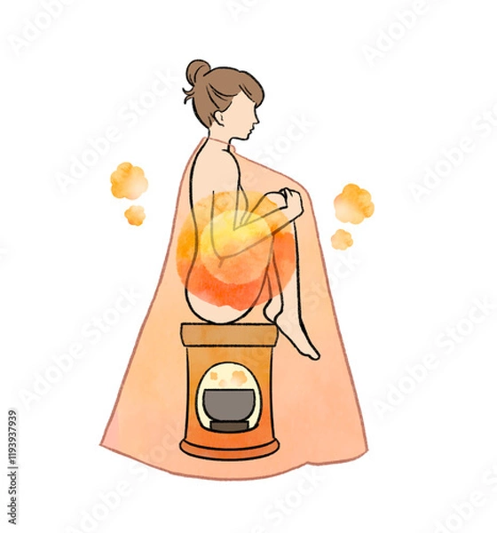Obraz よもぎ蒸しをする女性の温活イラスト