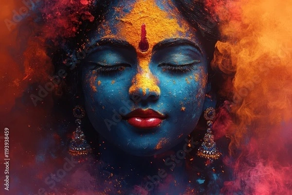 Fototapeta abstract design background celebrating the festival of shree krishna janmashtami featuring vibrant colors and festive elements that convey joy and spirituality
