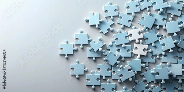 Fototapeta Blue Jigsaw Puzzle Pieces Scattered on a Surface