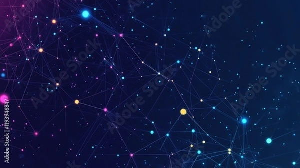 Fototapeta A social network concept with digital graphic user symbols connected by lines, set on an abstract dark blue background, representing digital connectivity