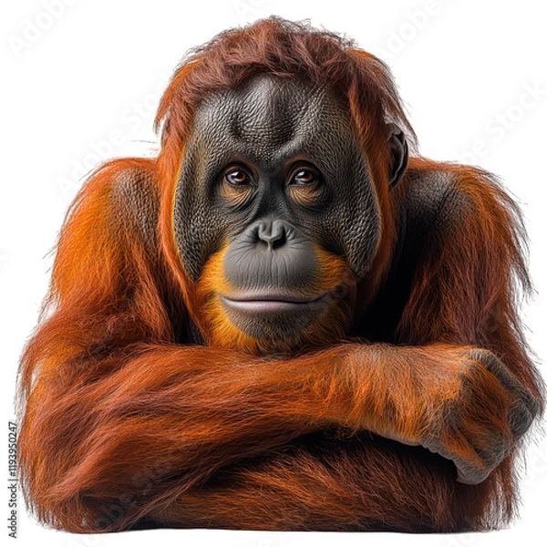 Fototapeta A close-up of a thoughtful orangutan with expressive eyes.
