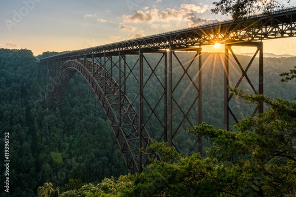 Obraz Zachód słońca na moście New River Gorge Bridge w Zachodniej Wirginii