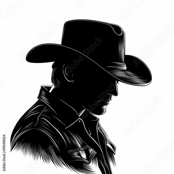 Obraz bold silhouette of a cowboy wearing a hat and boots standing with hands on hips against a plain white background