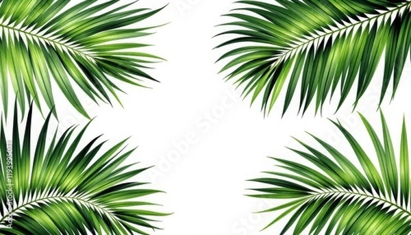 Fototapeta Vibrant Palm Fronds Against a White Background