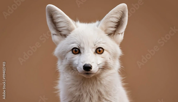 Obraz a small white fox with a big ear and a brown background is shown in this picture of a young fox with a big ear and a brown background is shown in the foreground of. Generative AI 