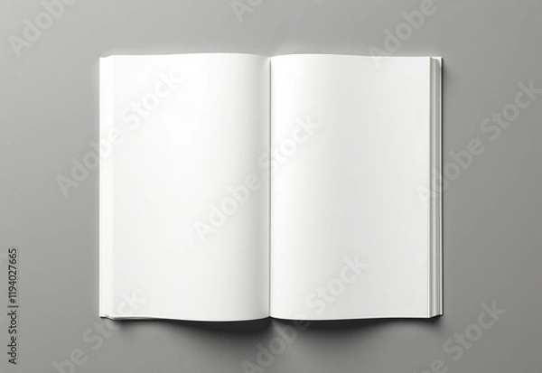 Fototapeta Minimalist Open Notebook with Blank Pages Set Against a Grey Textured Background - Perfect for Design Presentations and Portfolios