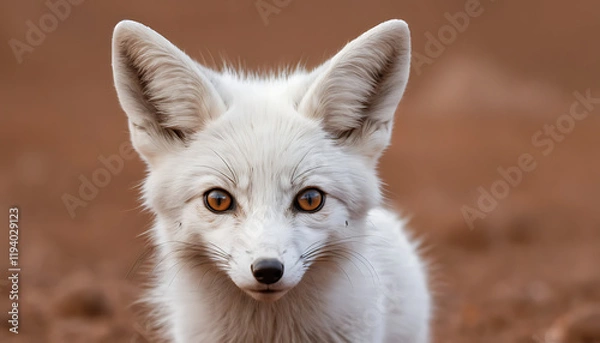 Fototapeta a small white fox with a big ear and a brown background is shown in this picture of a young fox with a big ear and a brown background is shown in the foreground of. Generative AI 