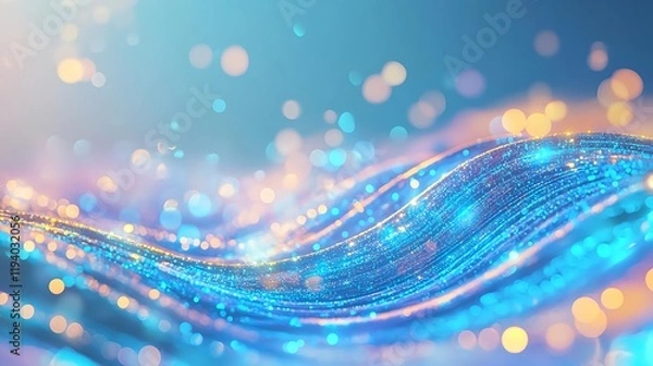 Fototapeta blue & gold glittering wave abstract - abstract backgrounds