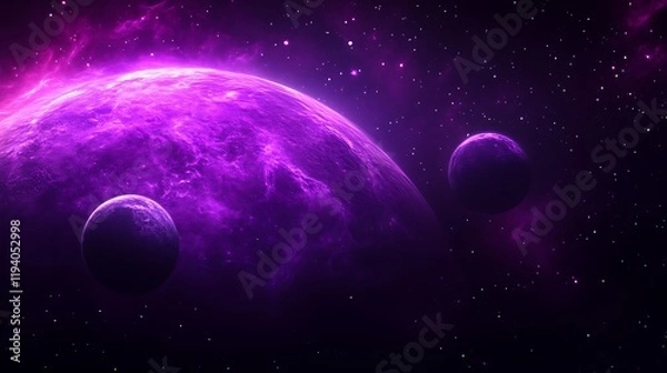 Fototapeta Purple Planets and Nebula in Deep Space