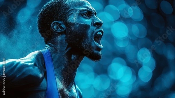 Fototapeta An athlete crossing the finish line, their face a mix of exhaustion and triumph