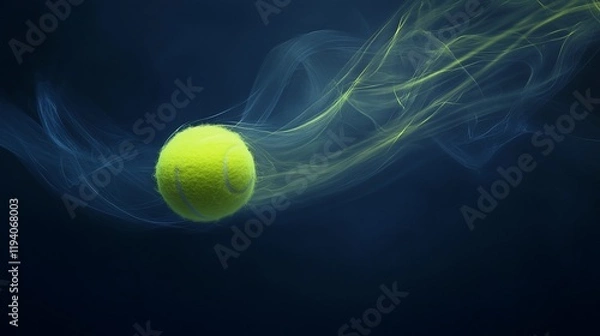Obraz A vibrant tennis ball in motion, surrounded by dynamic swirling smoke effects.