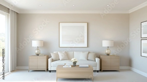 Fototapeta Minimalist living room decor ideas for a cozy elegant modern home interior design