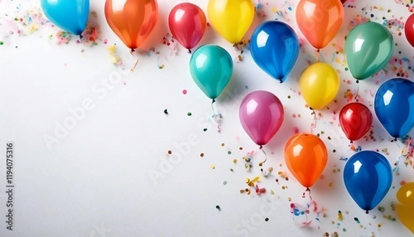 Fototapeta Colorful balloons and confetti create a festive atmosphere, perfect for celebrations and parties.